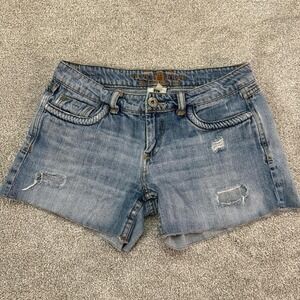Velvet Heart Distressed Denim Cutoff Shorts Blue Frayed Hem Women's 27